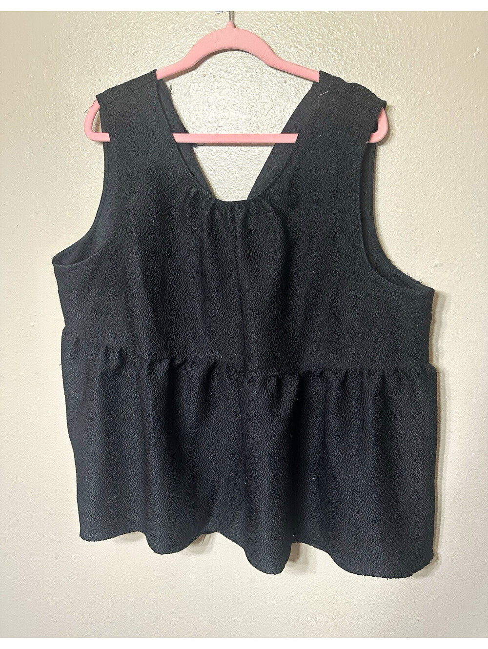 Who What Wear Womens 2X Black Textured Sleeveless Babydoll Peplum Blouse